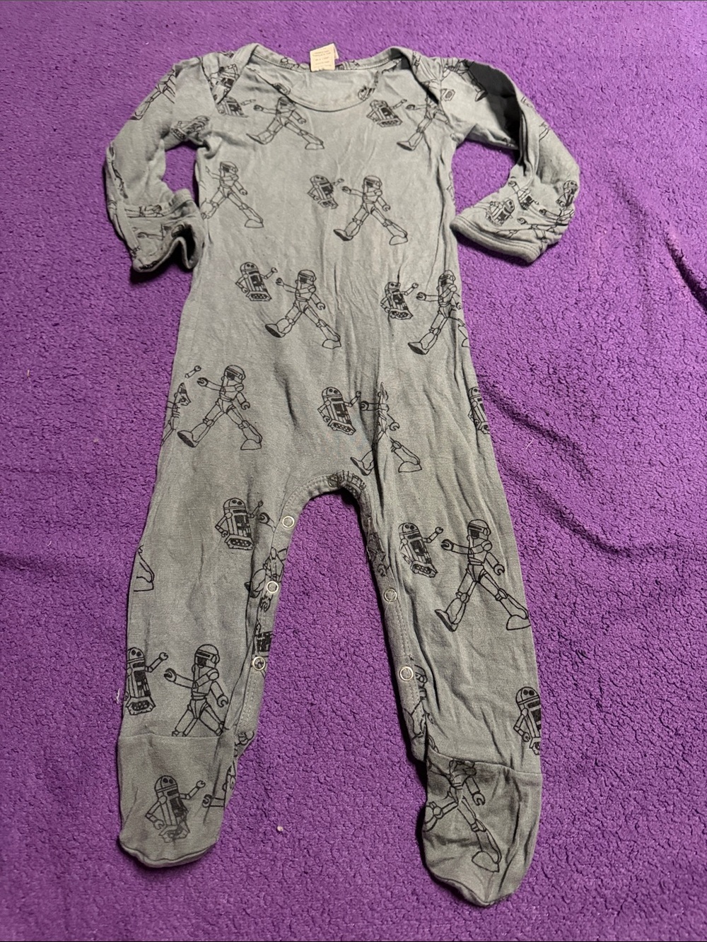 kate quinn Gray Robot-Print Footed One-Piece Pajama